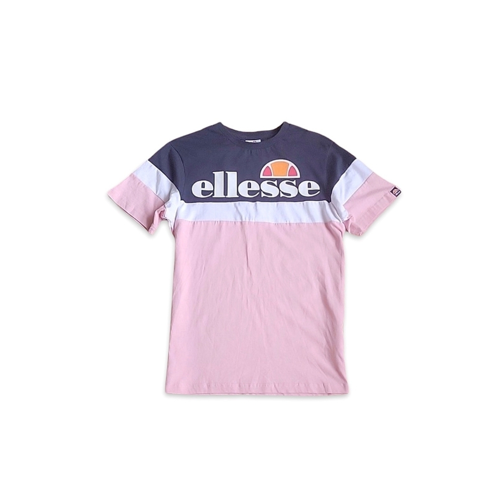 Ellesse Pink & Navy Blue Graphic Short Sleeve 100% Cotton Tee Size XS